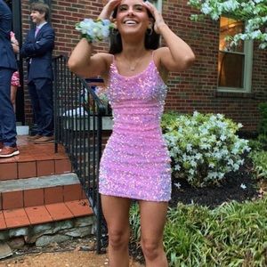 Pink sequin mini dress
